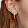 Gold-Toned Hoop Earrings with Red Heart