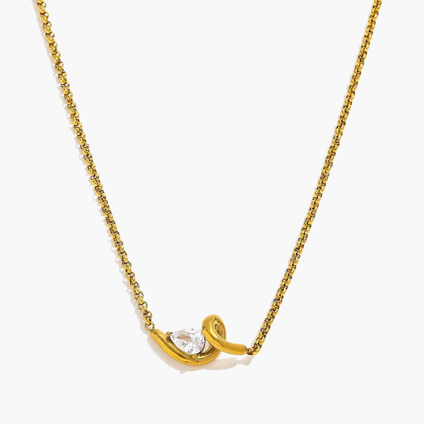 Gold Abstract Ribbon Necklace with Pear-Cut Stone